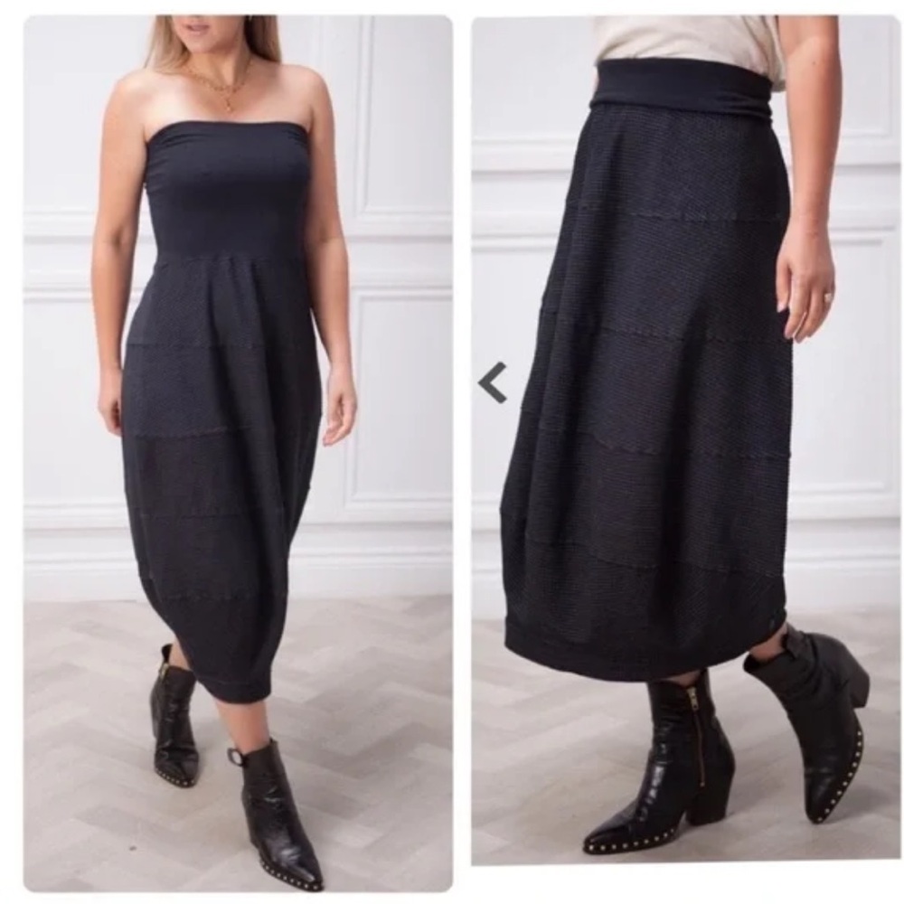 ELEMENTE CLEMENTE Pepina Pull On Balloon Midi Skirt / Strapless Dress Wool